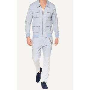 Ron Tomson RNT23 Pinstriped Utility Bomber Light Weight Jacket - Light Blue